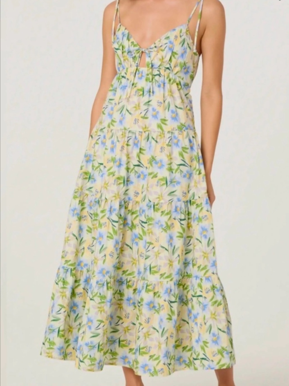 ASTR the Label Floral Tie-Front Spaghetti Strap Midi Dress - Yellow Blue